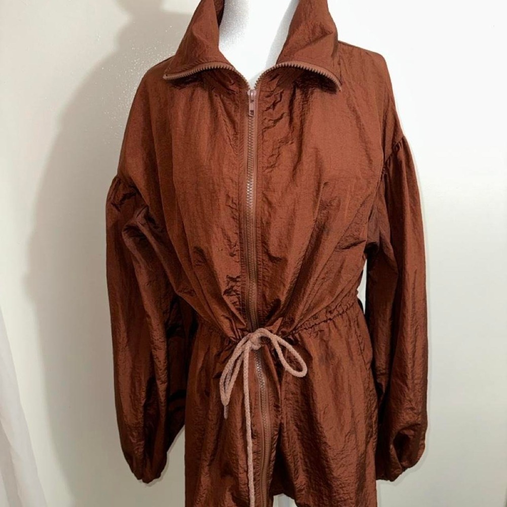Mia Joy Joyfolie Brown Balloon Sleeve Drawstring Windbreaker Jacket Large